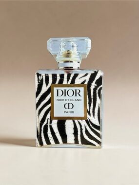 Zebra-Print Fragrance Bottle with Gold Accents - Black & White